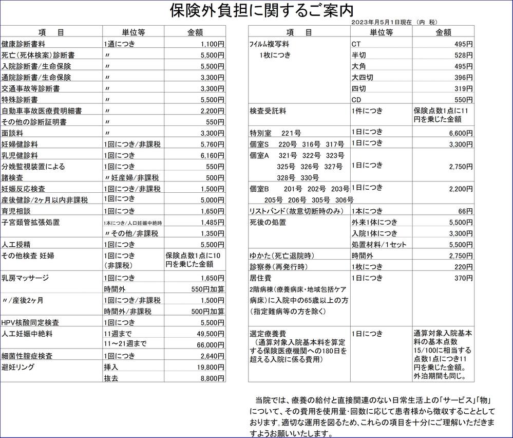 保険外負担に関するご案内について
