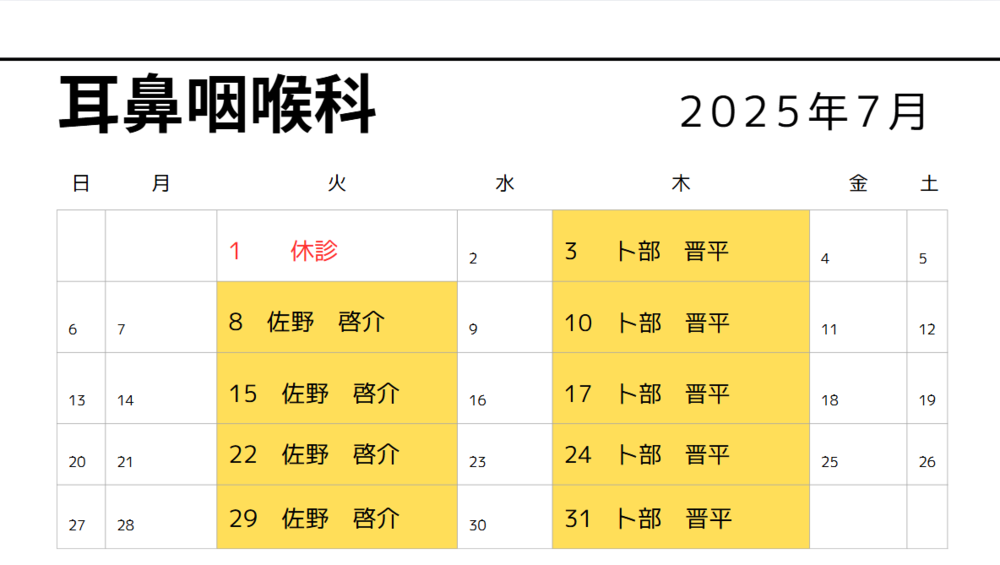 耳鼻　７月